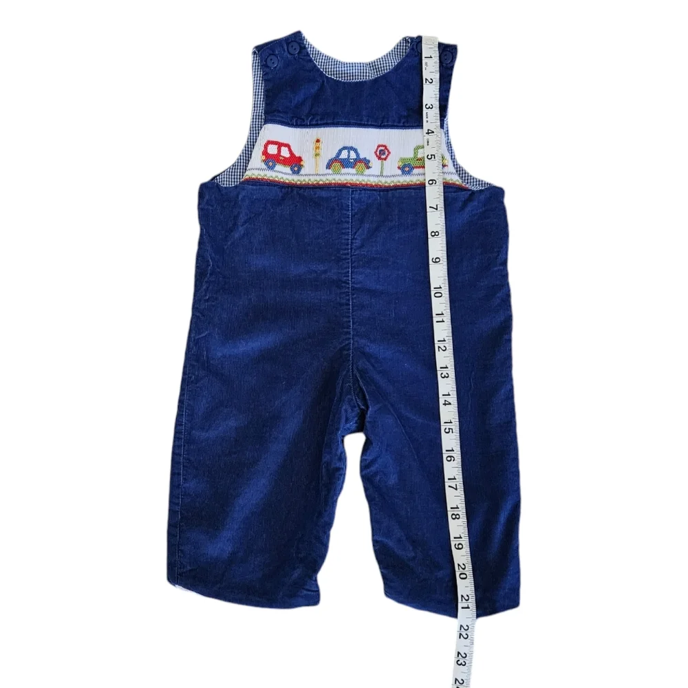 Anavini Hand Smocked Corduroy Romper Vehicles 3 Mo Cotton - Picture 5 of 8